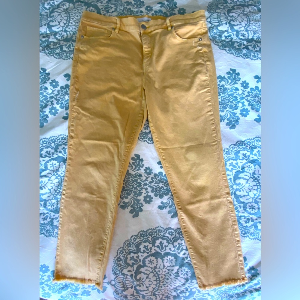 LOFT Butter Yellow Frayed Ankle Jeans